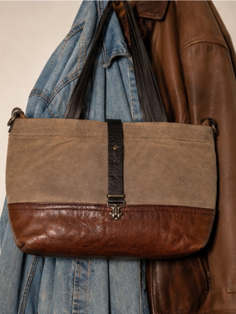 Rough & Tumble Waxed Canvas & Leather Tote Bag Made in USA Discontinued Handmade